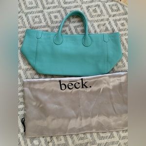 Beck classic Italian leather tote- Tiffany blue